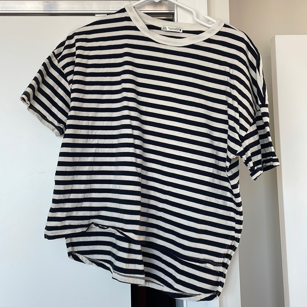 Zara navy and white striped shirt